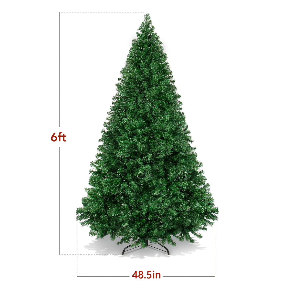 Close view of the dense PVC pine needles on the artificial Christmas tree