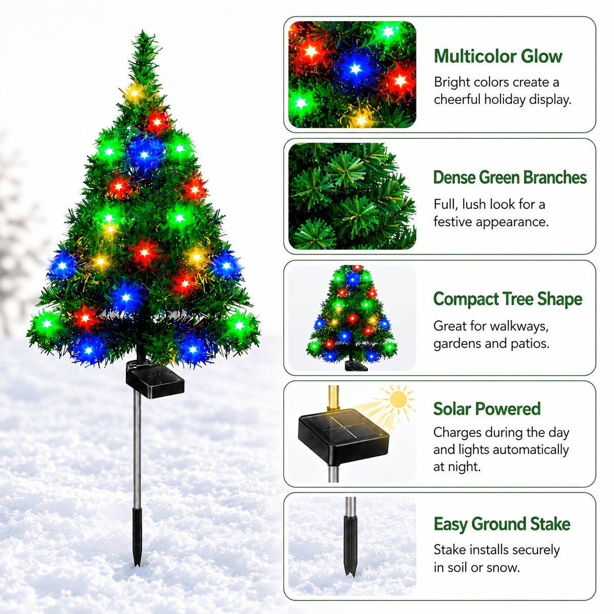 IP65 waterproof solar Christmas tree light for outdoor use