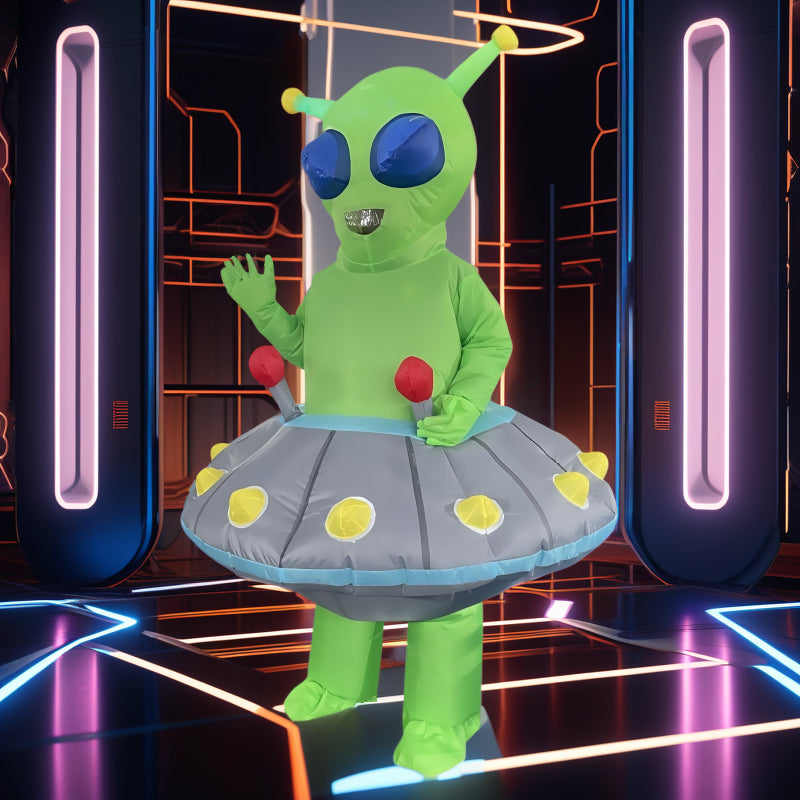 Inflatable alien costume shown from the side