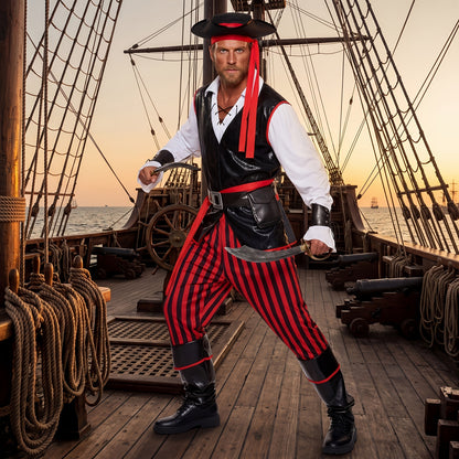 Halloween Men's Pirate Costume, Adult Sea Captain Accessory Set, M to XXL