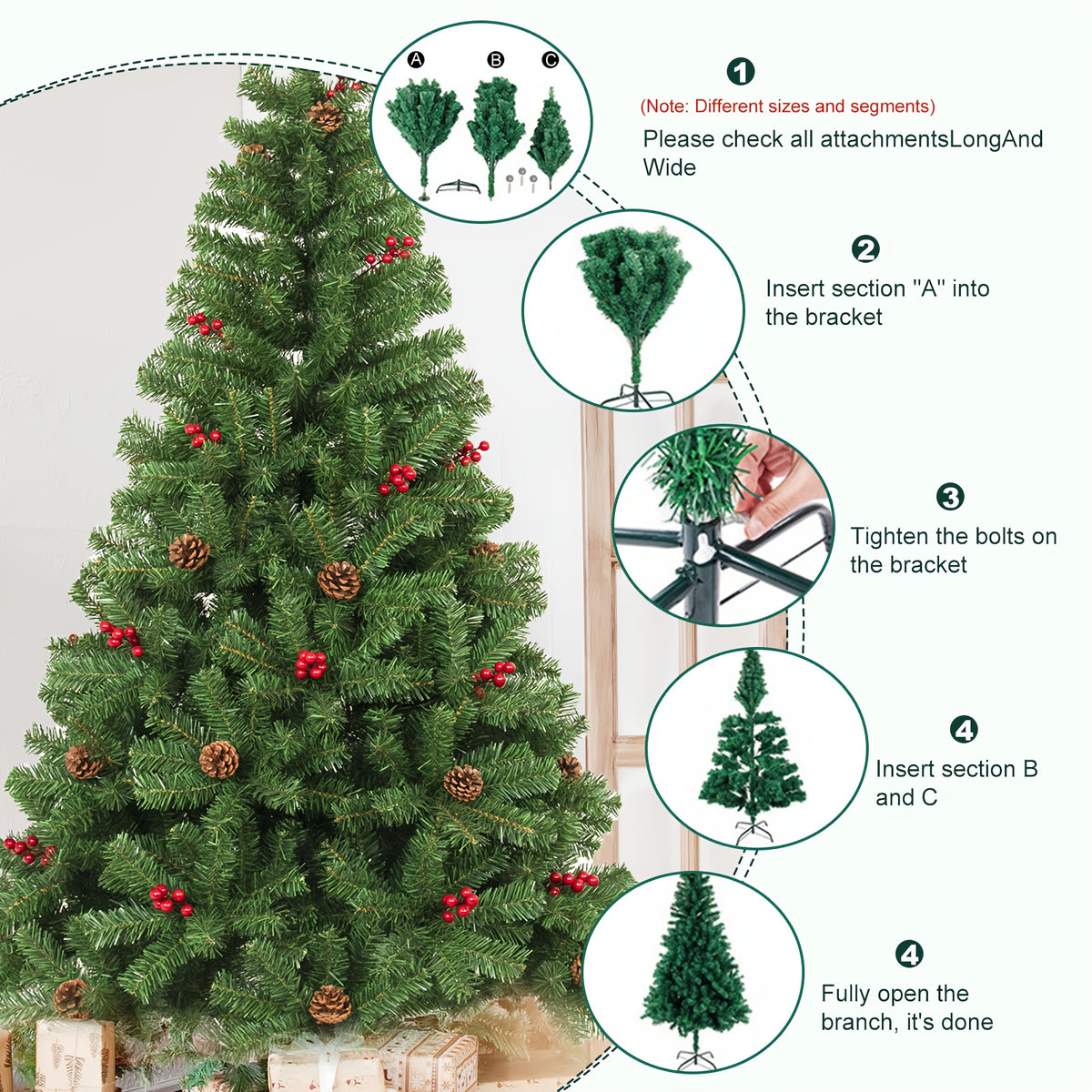Classic pine artificial Christmas tree for a living room