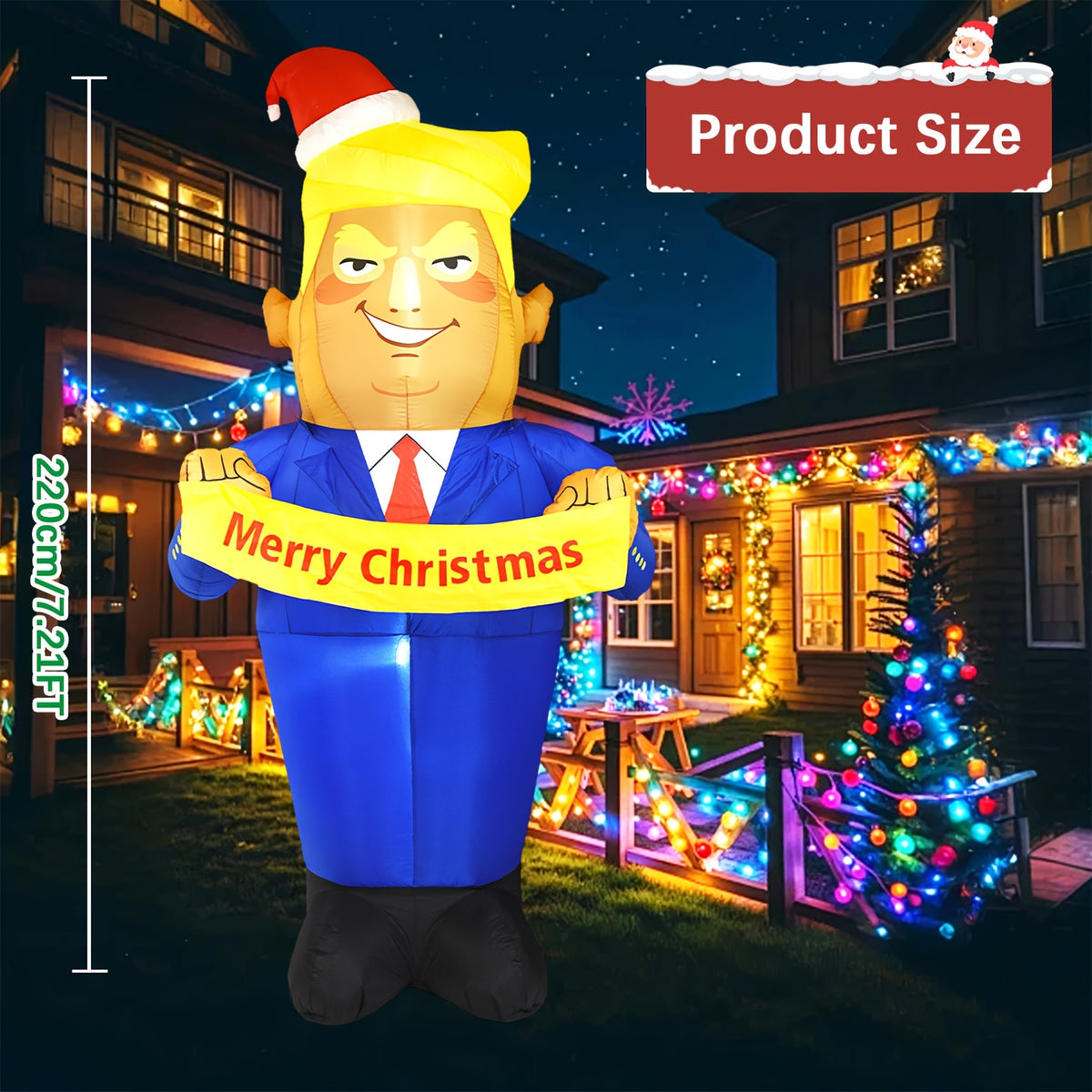 Christmas Inflatable Uncle Sam, 7.2 ft LED Lighted Outdoor Yard Decoration for Lawn & Garden