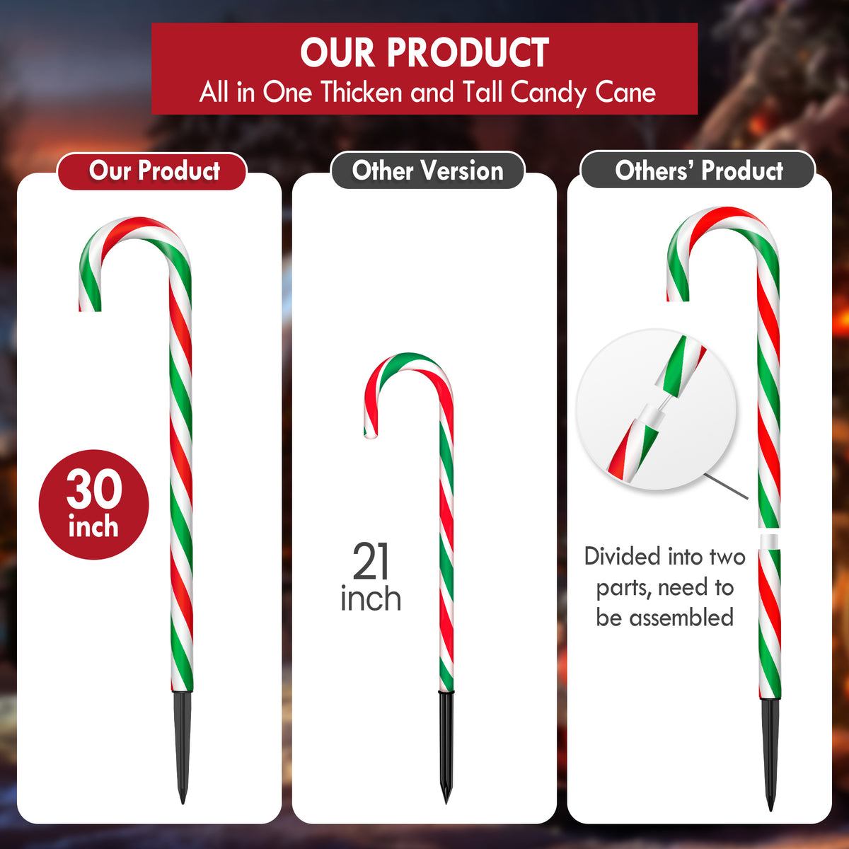 Candy cane Christmas stake light, 76 cm tall