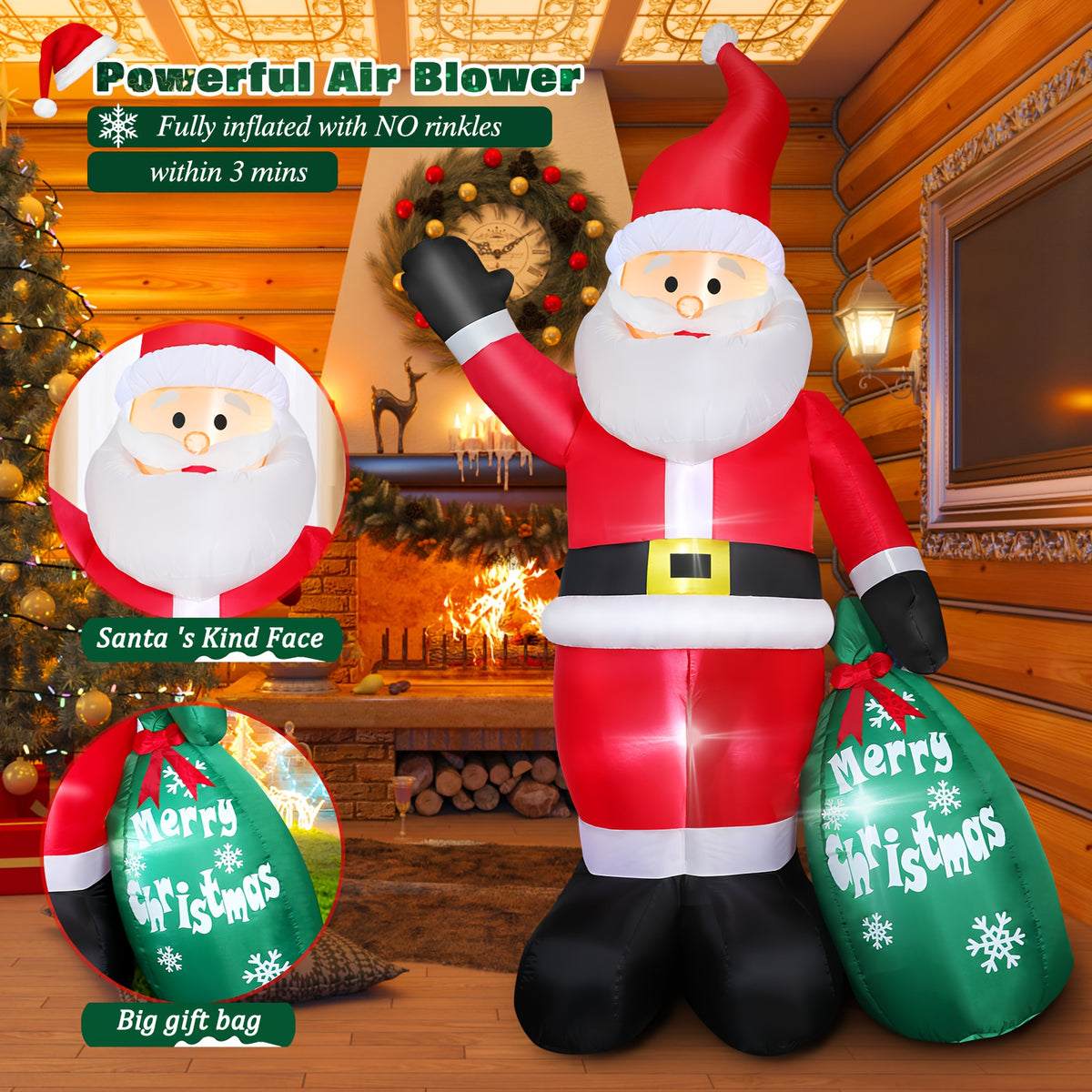 LED lighted Santa blow up for a Christmas lawn