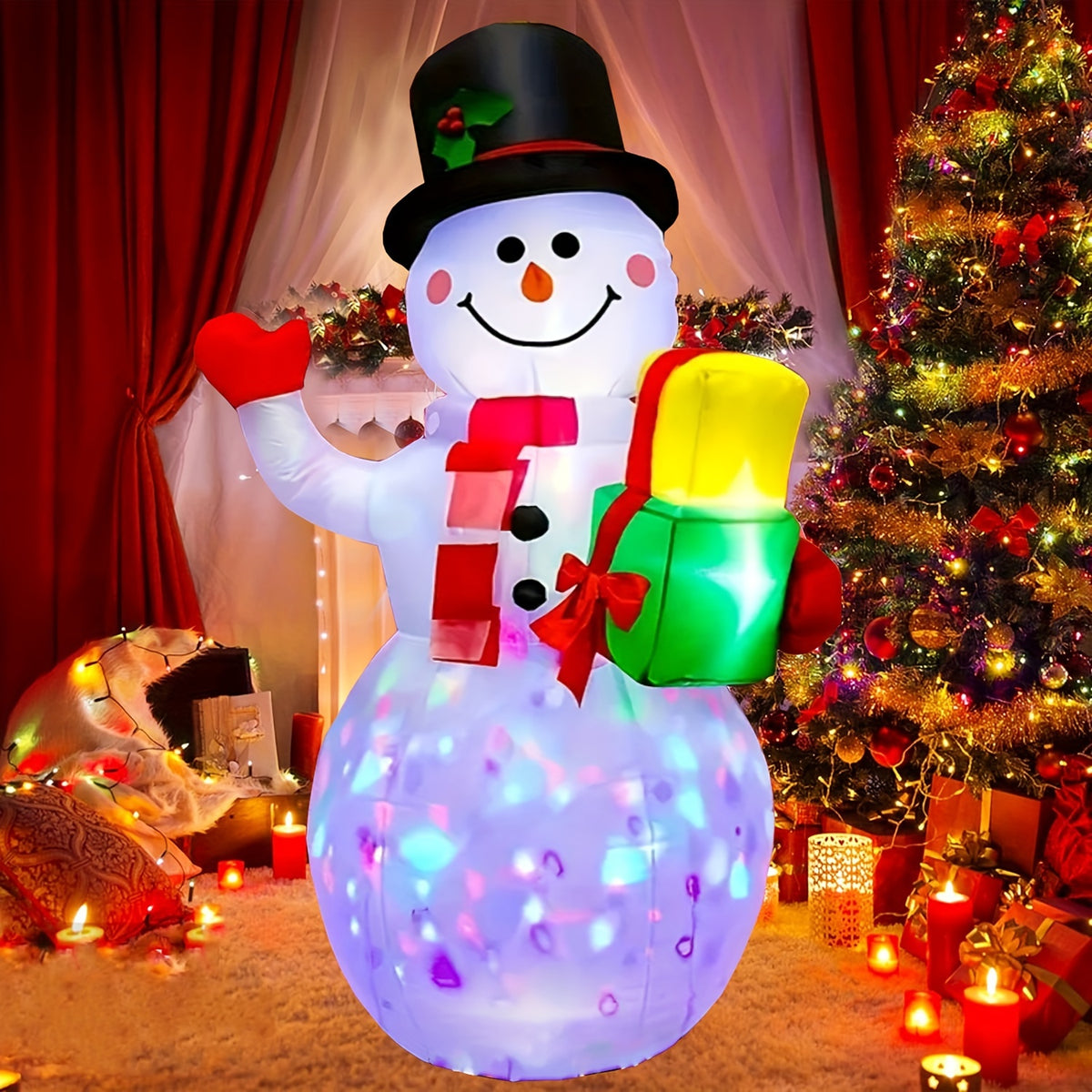 Inflatable snowman yard decoration shown at its full 5 ft height