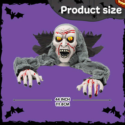 Light-Up Halloween Zombie Groundbreaker Decoration with Sound Effects, Bloodstained Design for Yard & Haunted House