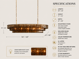 Vidra Oval Chandelier for Dining Room, Curved Glass & Steel, 54 or 65 Inch, Hardwired