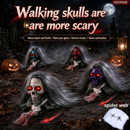 Animated walking skull with glowing eyes