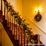 Red berries and pinecones on a spruce garland