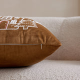 Christmas Pillow Cover, 3D Embroidered Gingerbread and Snowflake, Coffee Brown