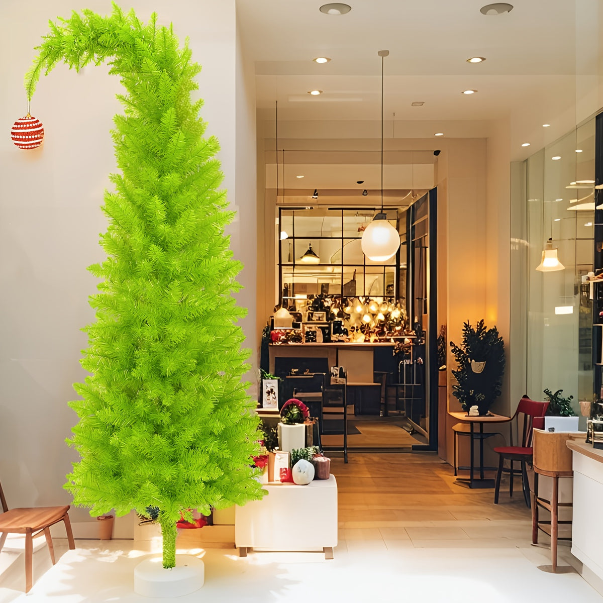 Bendable Christmas tree for a shop window display