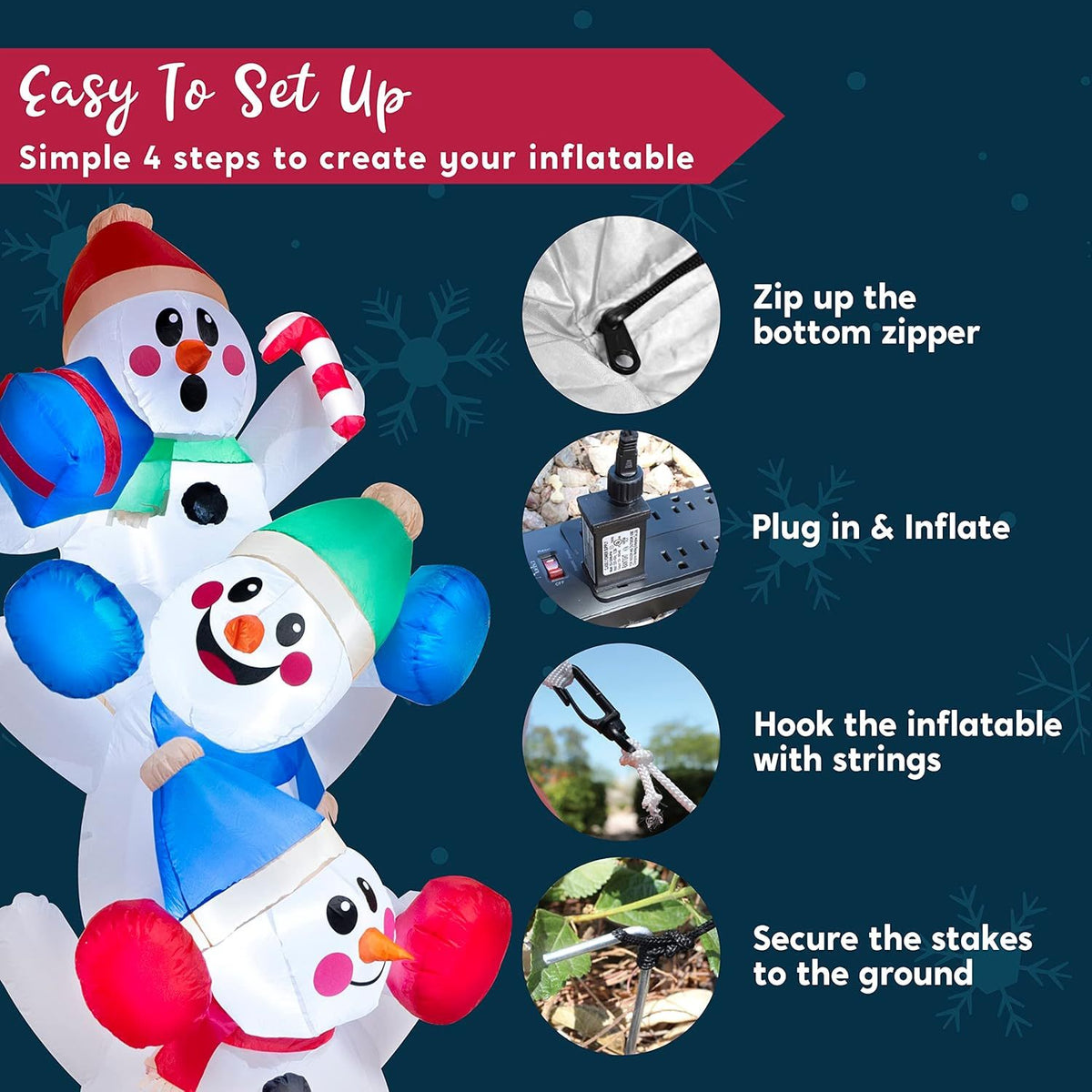Christmas Inflatable Snowman, 6 ft Stacked with Built-in LEDs