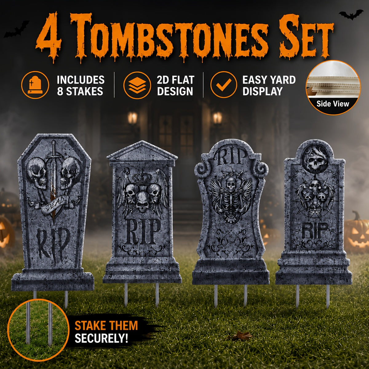 Grey flat Halloween tombstone panel, main product view