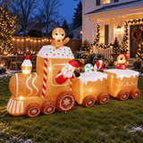 Inflatable Christmas Train, 11 ft Gingerbread Man Outdoor Decoration, Built-In LED Lights