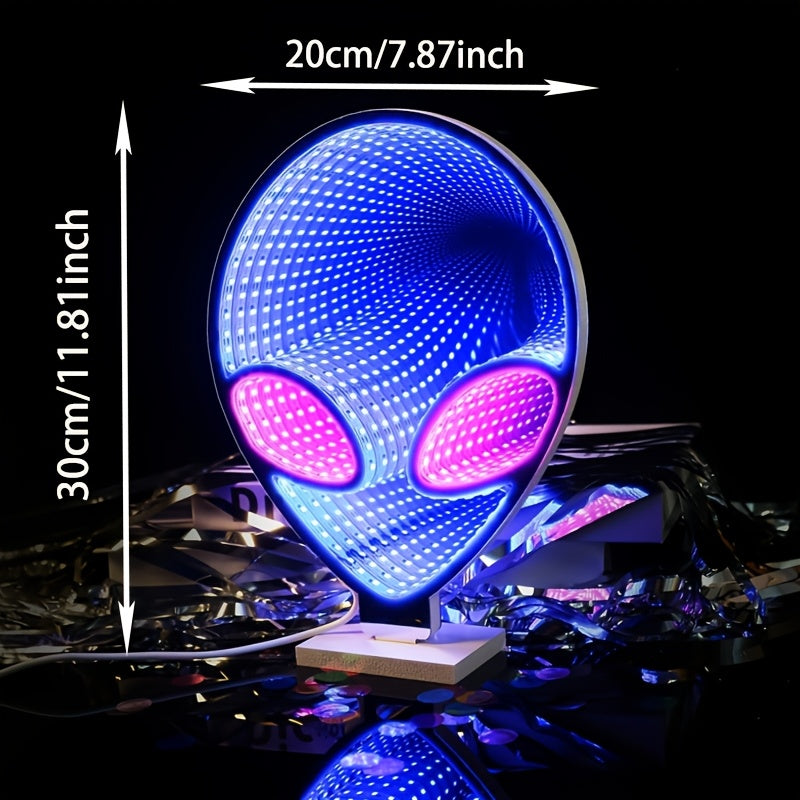 Alien infinity mirror lamp displayed on a desk