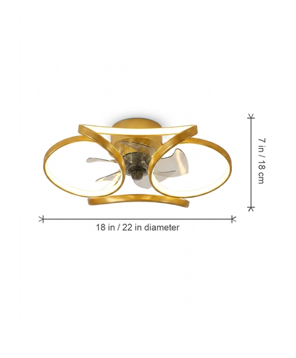 Corolla Ceiling Fan with Light, Sculptural LED Ring, Flush Mount, Dimmable Warm White