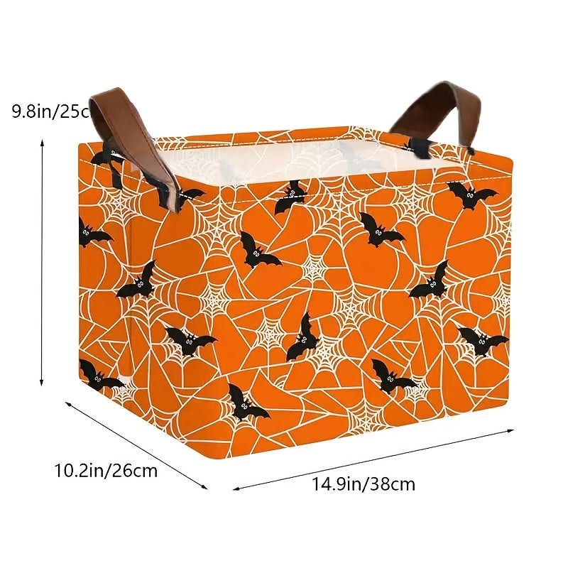 Halloween storage basket with two stitched carry handles, open top