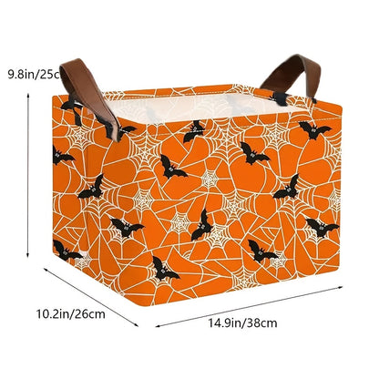 Halloween storage basket with two stitched carry handles, open top