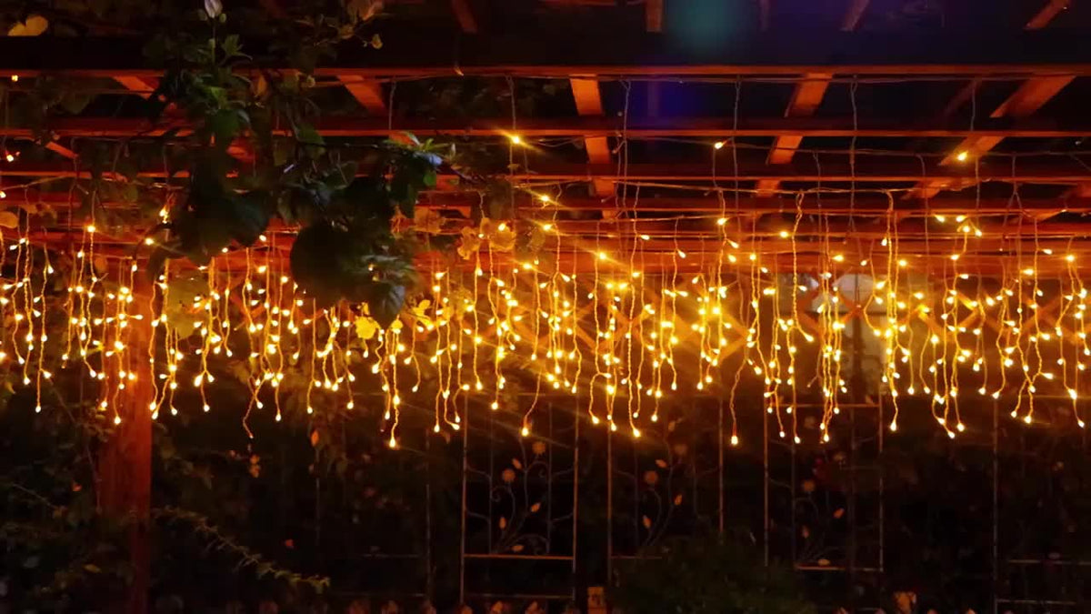The icicle light set shown in use indoors