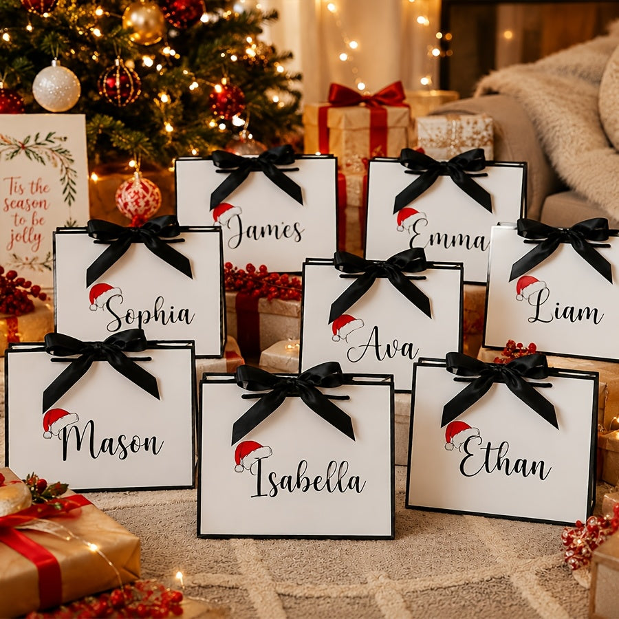 Custom name gift bag with a ribbon bow on the hat shape