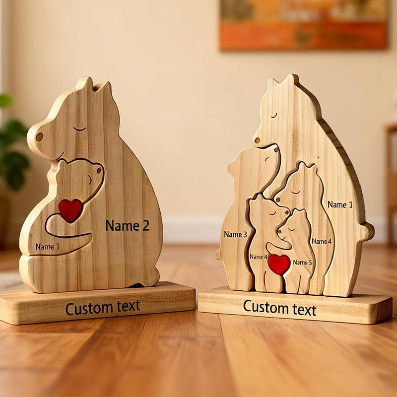 Three wooden bears on a base
