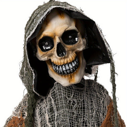 Sound activated grim reaper Halloween animatronic, freestanding