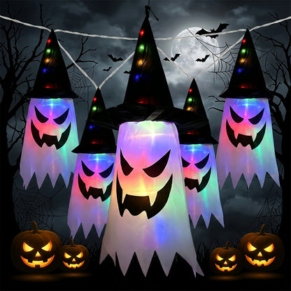Glowing ghost witch hat Halloween string lights, main product photo