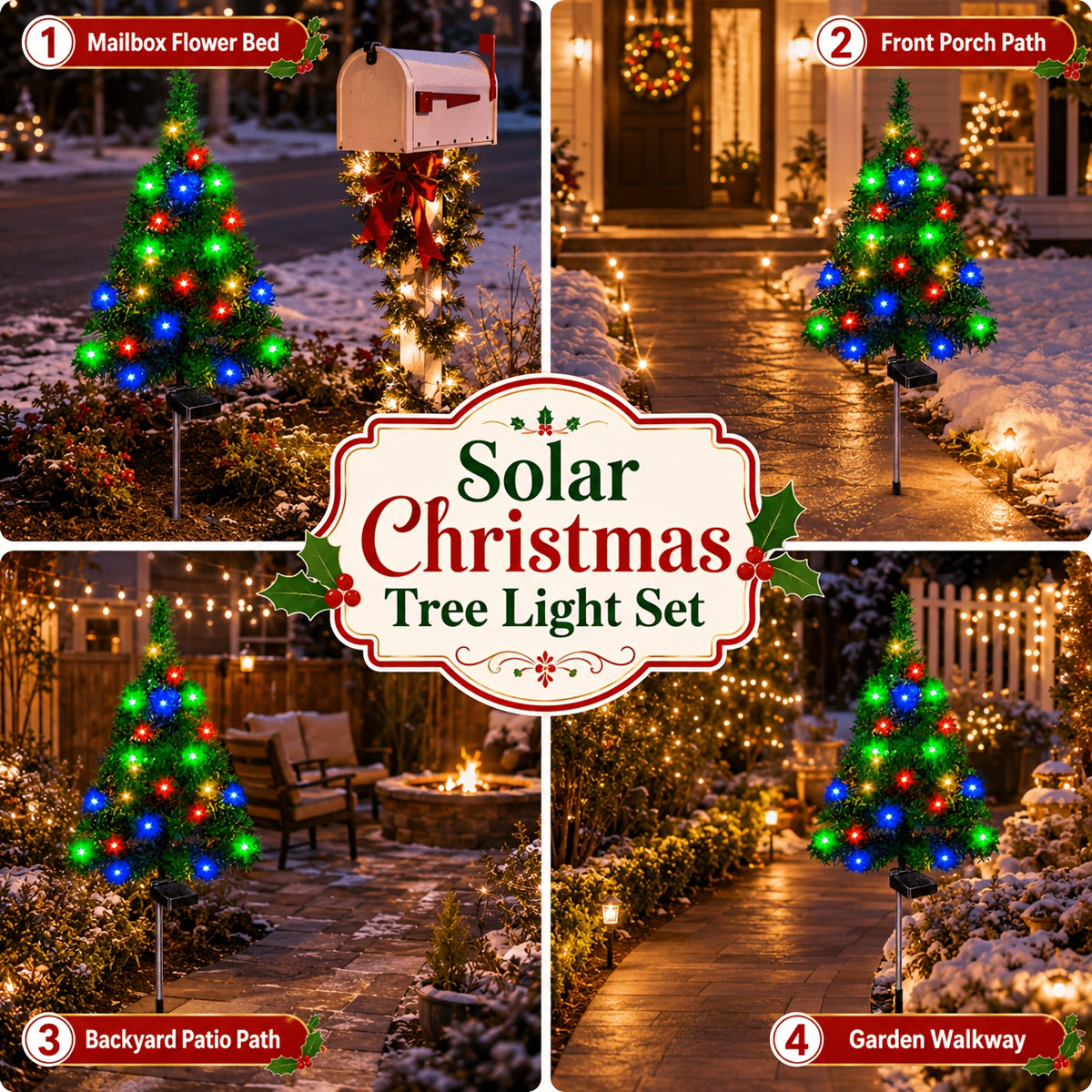 Solar Christmas yard lights for a driveway edge