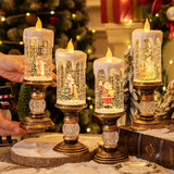 Santa flameless candle lamp with rotating snowflake