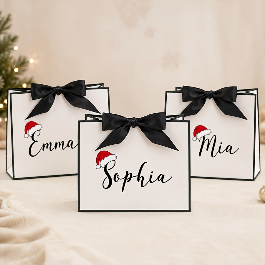 Custom name Christmas gift bag with ribbon detail