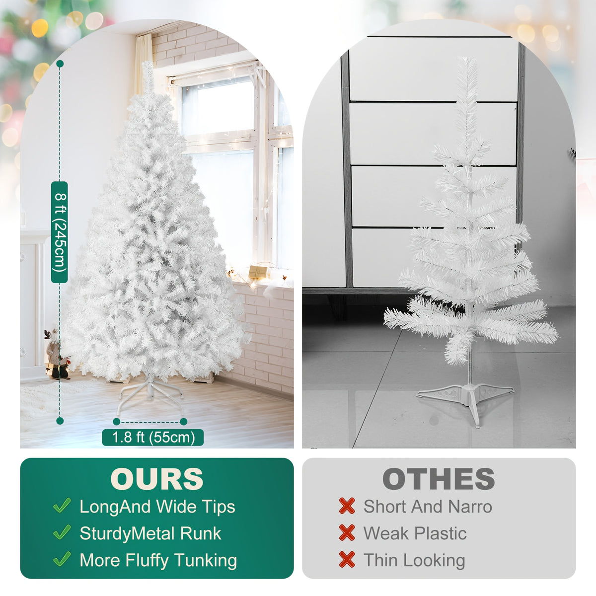 Hinged branch artificial Christmas tree for a living room