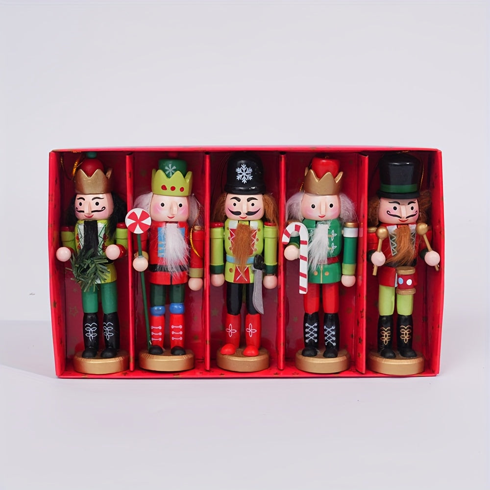 Christmas Decorations, Hand-Painted Wooden Nutcracker Set of 5, a Keepsake for Holiday Gifting