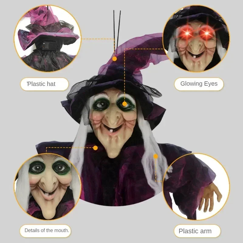 Halloween witch decoration standing 71 inches tall in a layered gauze robe