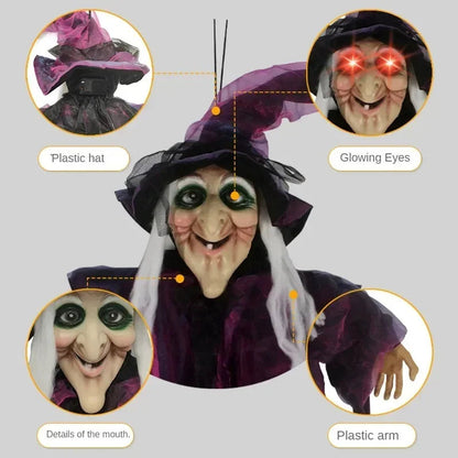 Halloween witch decoration standing 71 inches tall in a layered gauze robe