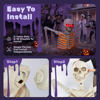 Illuminated skeleton yard prop rising from the ground