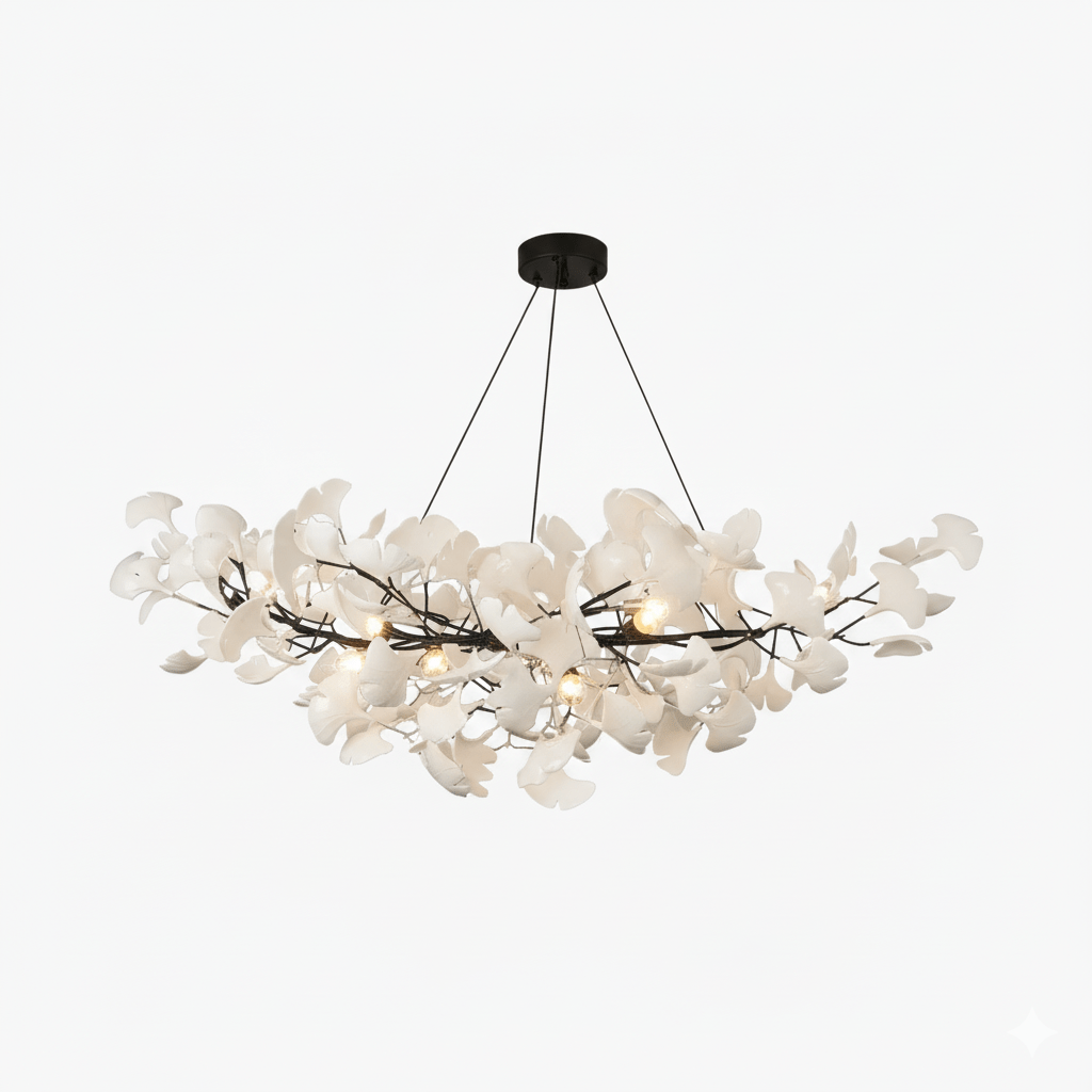 Kaori Leaf Chandelier, Ginkgo Leaf Design, 7 Sizes, Gold, Nickel, Black or White Finish