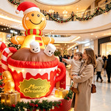 Christmas Yard Inflatable Decorations, 6ft LED Blow Up Gingerbread Man in Hot Chocolate Cup