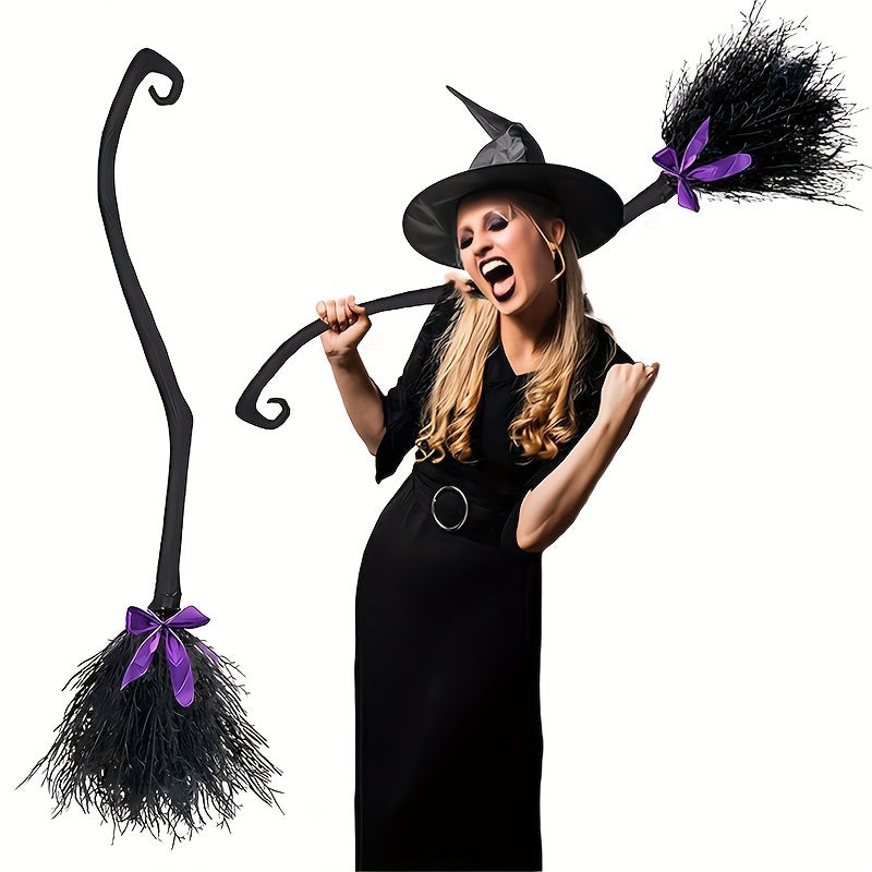 Halloween Witch Broom with Ribbon - Costume Prop & Front Door Decor
