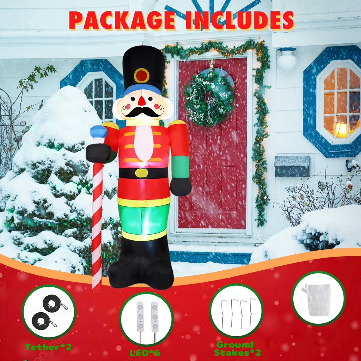 Nutcracker Inflatable 8 ft Lighted Christmas Soldier, Outdoor Christmas Inflatables for Yard