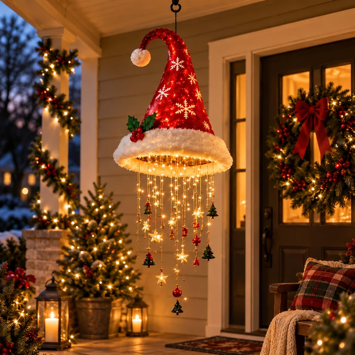 Christmas Decorations, Set of 3 LED Santa Hat Lights with Hooks, Indoor Window & Porch Decor