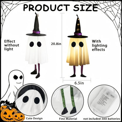 Fabric witch hat hanging decoration that glows from inside, part of a four-hat remote-controlled set