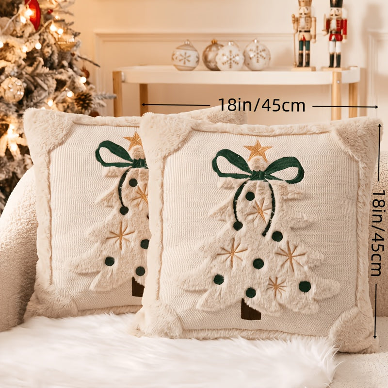 Beige Christmas pillow cover showing the zipper closure on the back