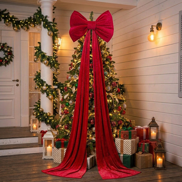 Red Velvet Bow, Extra Large 86.6 in, Christmas Tree Topper and Door Decoration