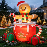 Christmas Yard Inflatable Decorations, 6ft LED Blow Up Gingerbread Man in Hot Chocolate Cup