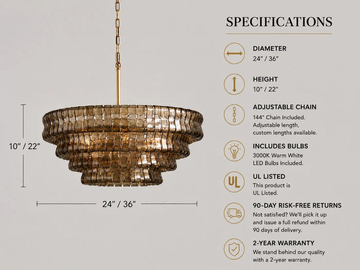 Skolva Modern Chandelier for Dining Room, Round Curved Glass, Brass or Matte Black Finish