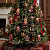 Christmas Tree Decorations, 36 Wooden Teddy Bear Ornaments, 3.94" Tartan Plaid Rustic Decor