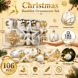 Christmas Ornaments Ball Set, 106 Colorful Shatterproof Baubles, Tree & Wedding Decor