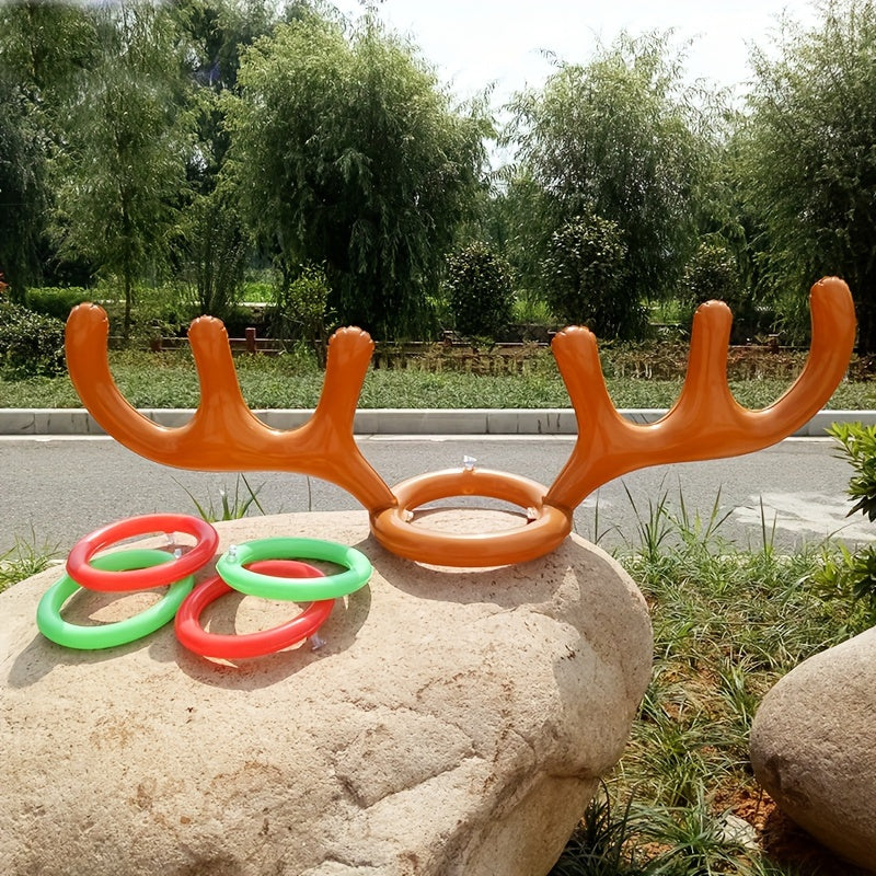 Player wearing the inflatable antlers as the ring toss target