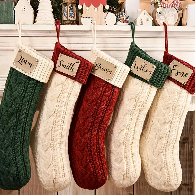 White and green knit Christmas stocking