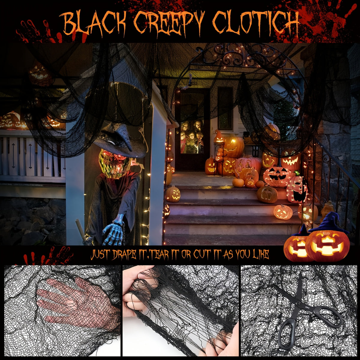 Spooky Gauze Fabric Halloween Décor Set - Indoor Outdoor